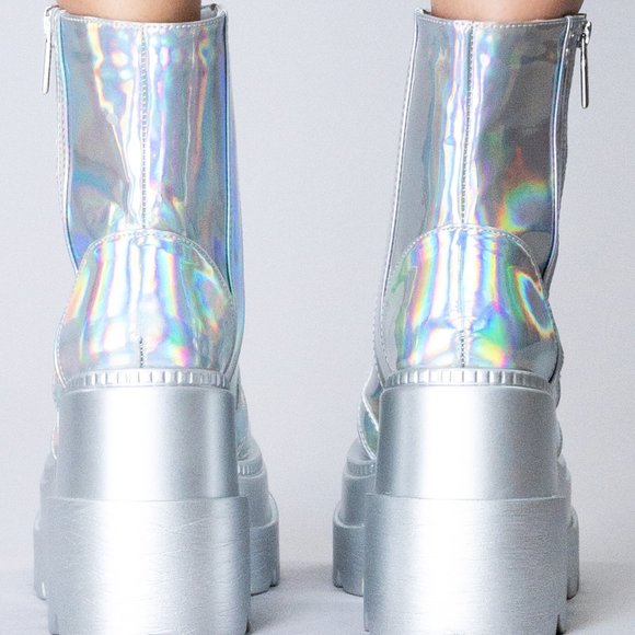 Cape Robbin X LASR Exclusive RADIO Chromatica Silver Platform Boots - Picture 3 of 6
